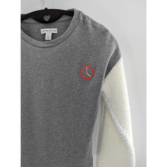 Girls Gray Peace Logo Sweatshirt Grey Ivory Colorblock by Harper Canyon - Picture 4 of 8